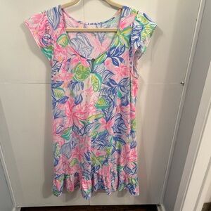 Lilly Pulitzer dress with Keyhole neck and ruffles on arms and bottom